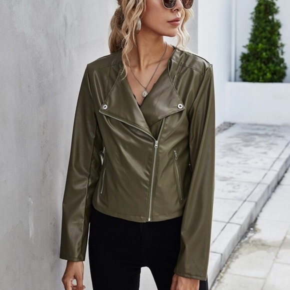 Minimalist vegan leather moto jacket dark brown - Picture 7 of 9